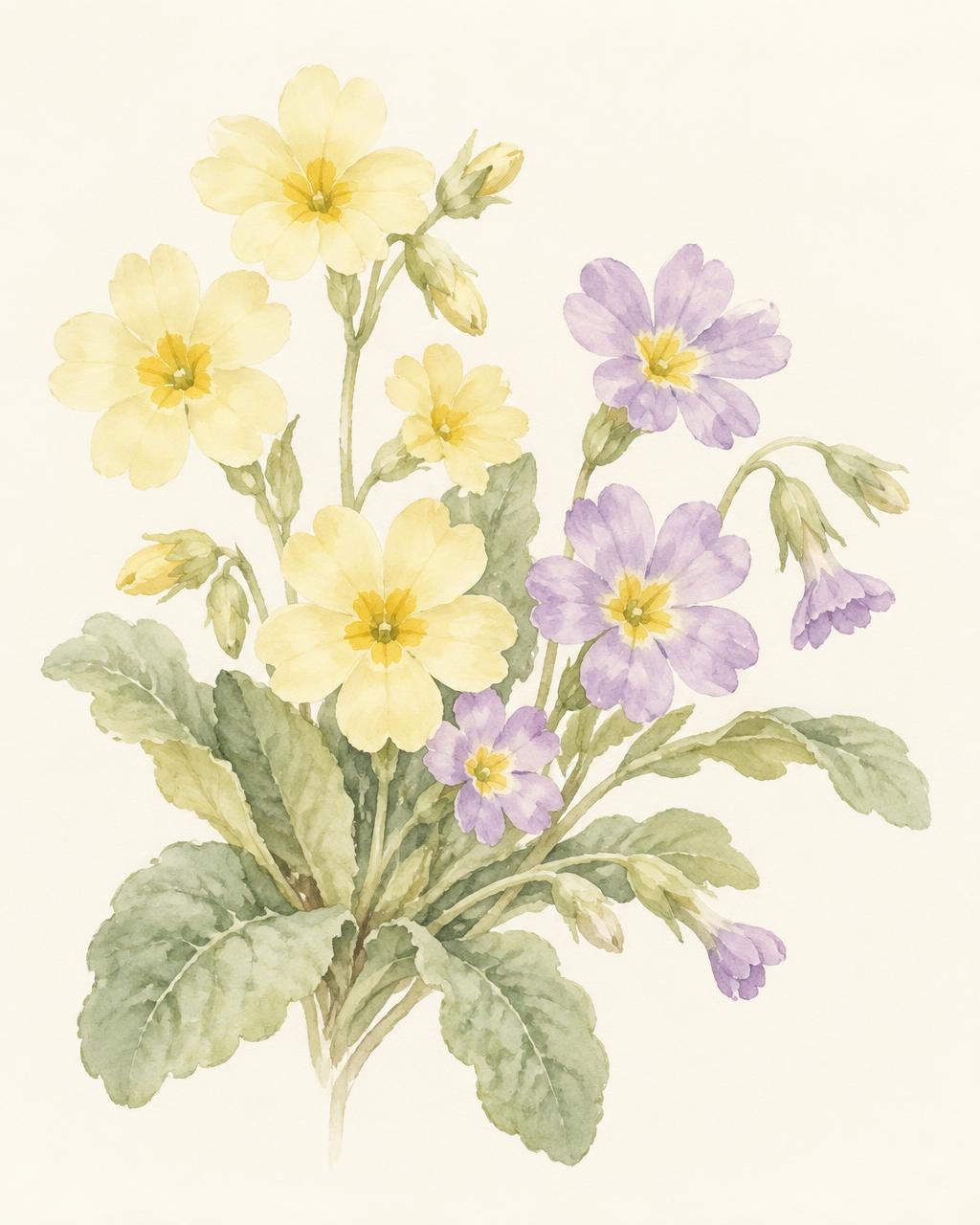 Watercolor illustration of primrose flowers